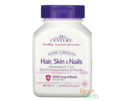 Волосся, шкіра та нігті Екста сила 21ше століття (Hair, skin and nails Extra strength 21st Century), 90 таблеток Волосся, шкіра та нігті Екста сила 21ше століття (Hair, skin and nails Extra strength 21st Century), 90 таблеток