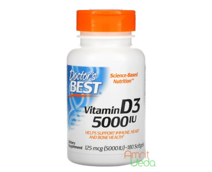 Вітамін Д3 125 мкг - 5000 МО Доктор'с Бест (Vitamin D3 125 mcg -5000 IU Doctor's Best), 180 капсул Вітамін Д3 125 мкг - 5000 МО Доктор'с Бест (Vitamin D3 125 mcg -5000 IU Doctor's Best), 180 капсул
