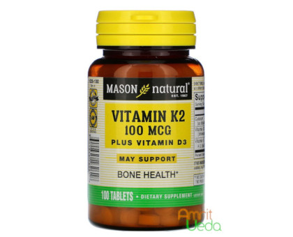 Вітамін K2+D3 Мейсон Нейчєрел (Vitamin K2 plus D3 Mason Natural), 100 таблеток Вітамін K2+D3 Мейсон Нейчєрел (Vitamin K2 plus D3 Mason Natural), 100 таблеток
